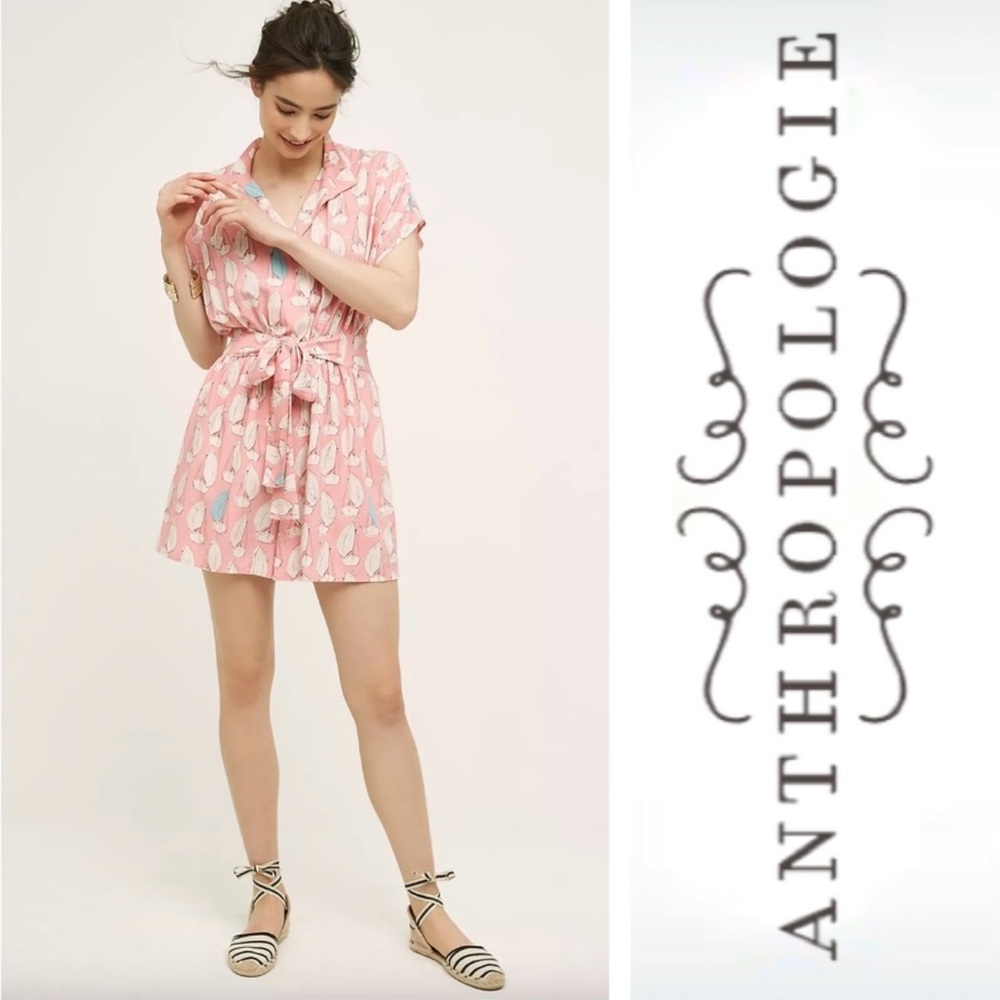 Maeve by Anthropologie Tourista Sailbot Anchor Belted Short Romper Pink‎ Size 6
